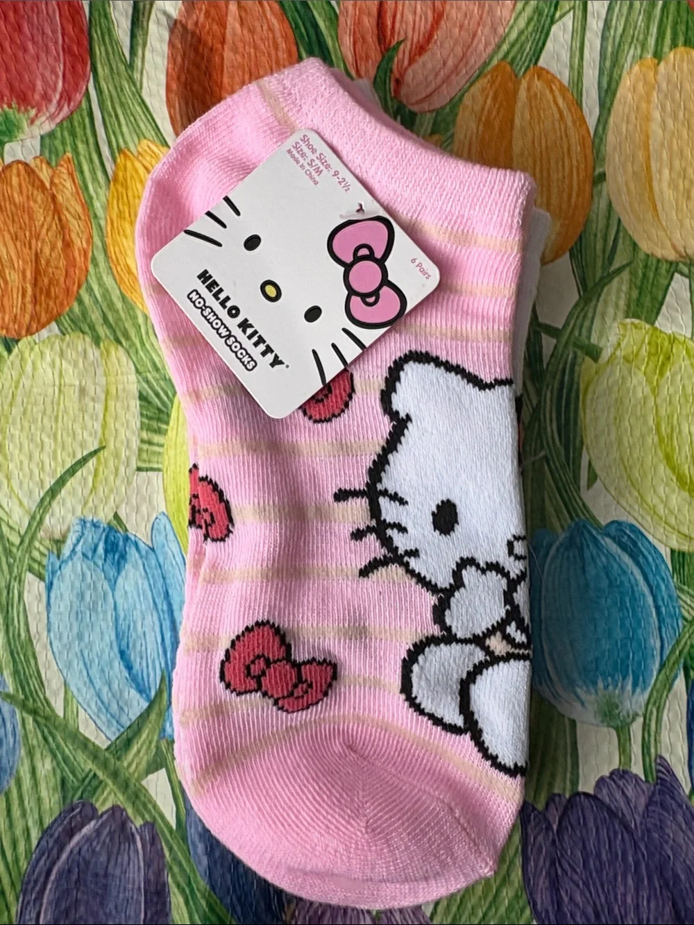 Hello Kitty Pink and White Ankle Socks with Red Bow Accents
